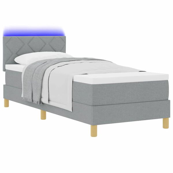 vidaXL LED Boxspringbett mit Matratze Hellgrau 80 x 200 cm Stoff