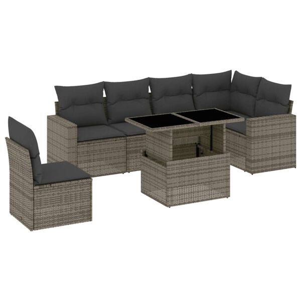 vidaXL 7-tlg. Garten-Sofagarnitur mit Kissen Grau Poly Rattan