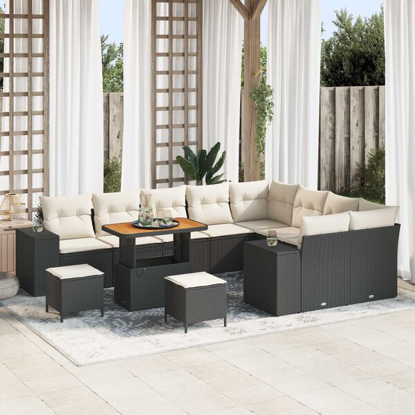vidaXL Gartensofa-set mit Kissen 12 pcs Schwarz Poly-Rattan