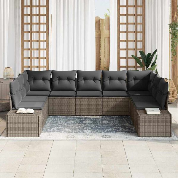 vidaXL Gartensofa-set mit Kissen 9 pcs Grau Poly-Rattan