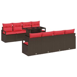 vidaXL Gartensofa-set 9 Stk. 6-Sitzanzahl Braun und Rot Poly-Rattan