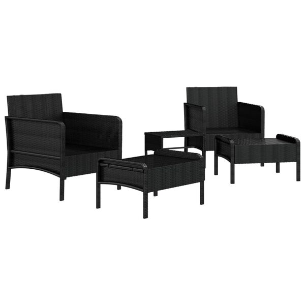 vidaXL 5-tlg. Garten-Lounge-Set mit Kissen Schwarz Poly Rattan