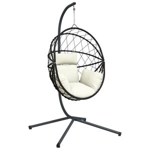 vidaXL H&auml;ngesessel Ei-Design mit St&auml;nder Beige Rattan und Stahl