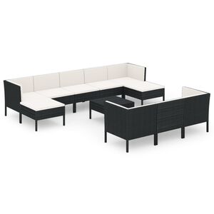 vidaXL 11-tlg. Garten-Lounge-Set mit Auflagen Poly Rattan Schwarz