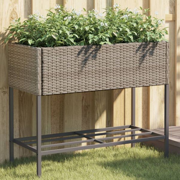 vidaXL Pflanzk&uuml;bel mit Ablage Grau Poly Rattan
