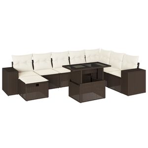 vidaXL 9-tlg. Garten-Sofagarnitur mit Kissen Braun Poly Rattan