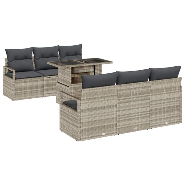 vidaXL Gartensofa-set mit Speicher 7 pcs Hellgrau Poly-Rattan