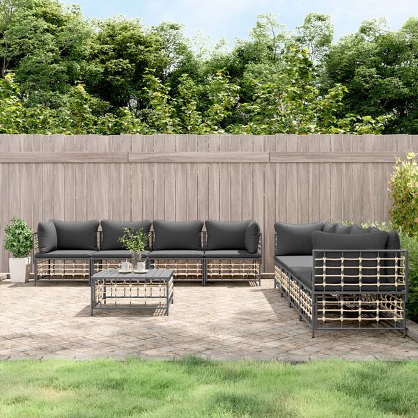 vidaXL 9-tlg. Garten-Lounge-Set mit Kissen Anthrazit Poly Rattan
