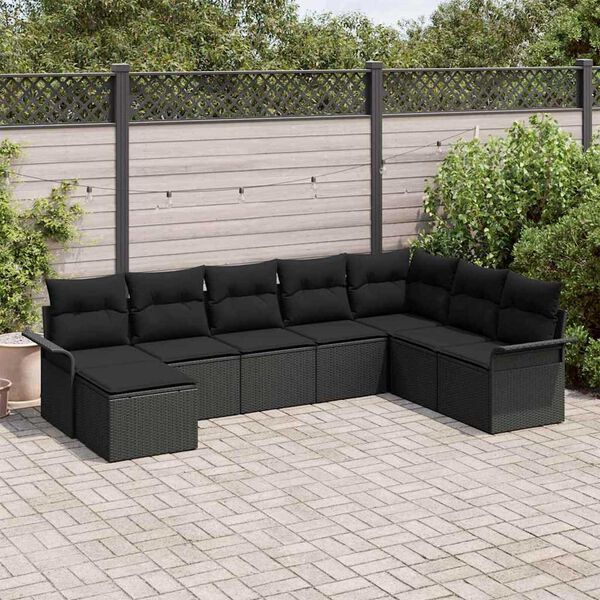 vidaXL Garten-Sofa-Set mit Kissen 8 pcs Schwarz Poly Rattan