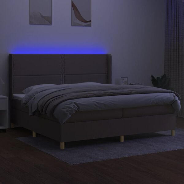 vidaXL Boxspringbett mit Matratze & LED Taupe 200x200 cm Stoff