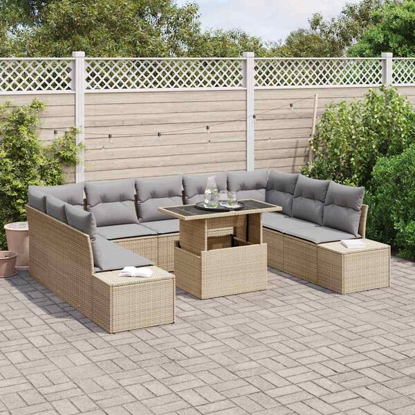 vidaXL Garten-Sofa-Set mit Kissen 10 pcs Beige und Hellgrau