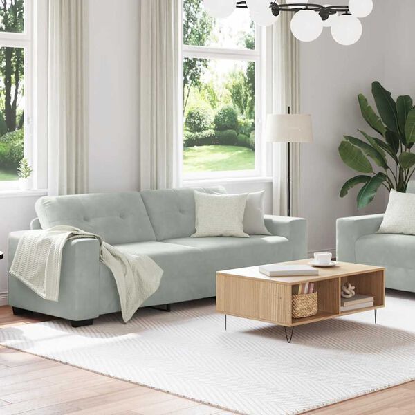vidaXL 2-teiliges Sofa-Set mit Kissen, hellgrauer Samt