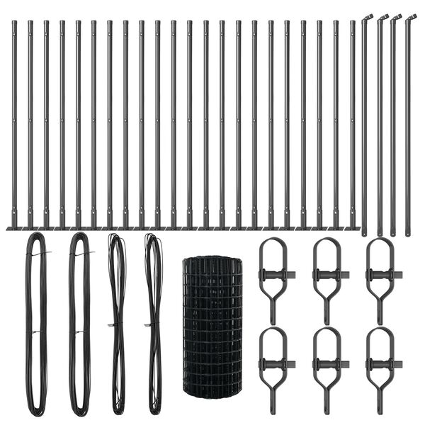 vidaXL Zaun mit Pfosten Grau 0,4 x 50 m Stahl und PVC