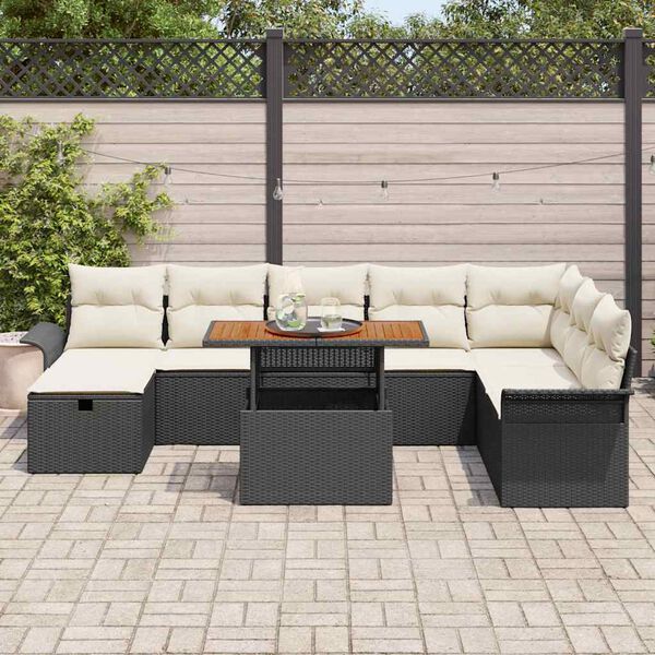 vidaXL Garten-Sofa-Set mit Kissen 9 pcs Schwarz Poly Rattan