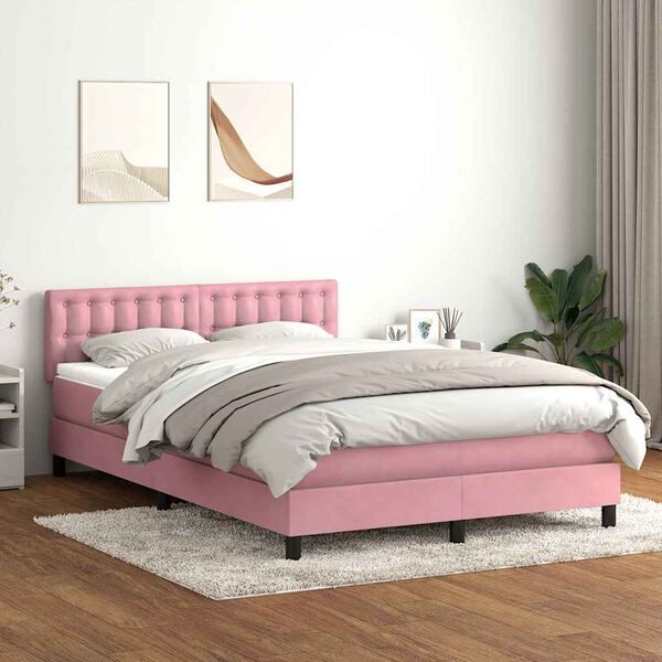vidaXL Boxspringbett mit Matratze Rosa 140x220 cm Samt