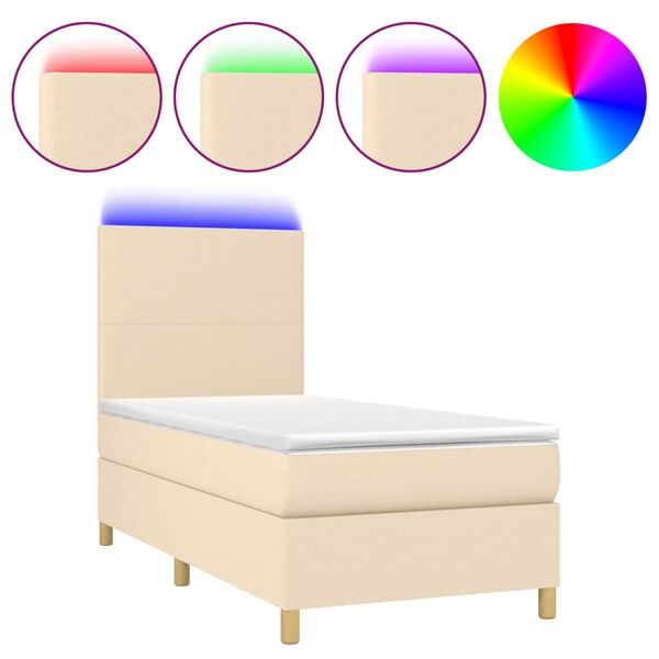 vidaXL Boxspringbett mit Matratze & LED Creme 90x190 cm Stoff