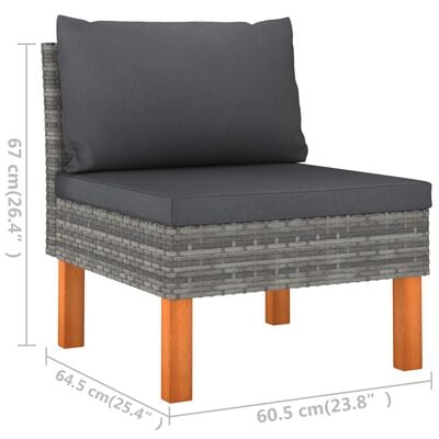 vidaXL 3-Sitzer-Gartensofa mit Kissen Grau Poly Rattan