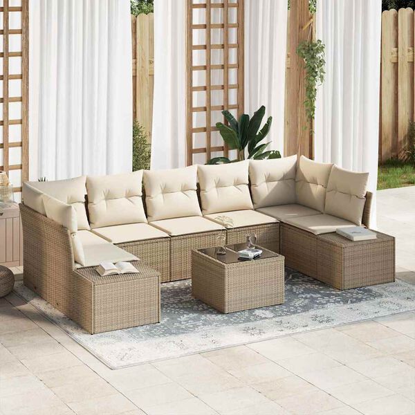 vidaXL Gartensofa-set mit Kissen 8 pcs Beige und Creme Poly-Rattan