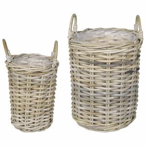 vidaXL Blumentopfkorb GENDT 2 stk. Nat&uuml;rliches Grau Kubu Rattan