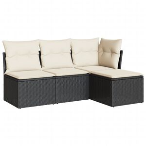 vidaXL 4-tlg. Garten-Sofagarnitur mit Kissen Schwarz Poly Rattan