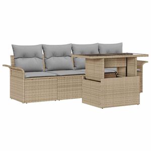 vidaXL Gartensofa-set mit Kissen mit Speicher 5 pcs Beige Poly Rattan