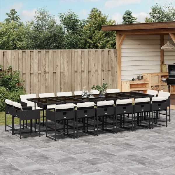 vidaXL 17-tlg. Garten-Essgruppe mit Kissen Schwarz Poly Rattan