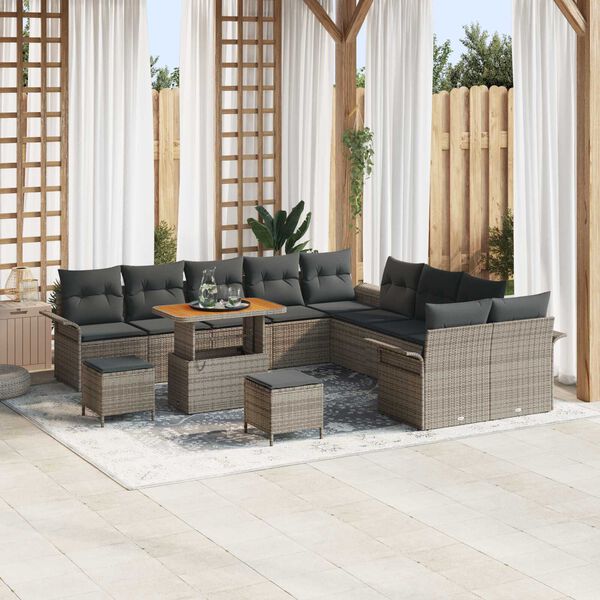 vidaXL Gartensofa-set mit Kissen 13 pcs Grau Poly-Rattan