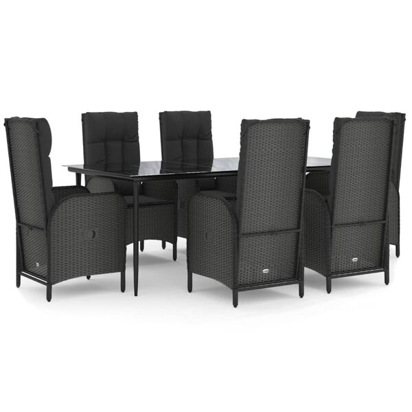 vidaXL 7-tlg. Garten-Essgruppe mit Kissen Schwarz Poly Rattan