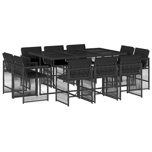 vidaXL 11-tlg. Garten-Essgruppe mit Kissen Schwarz Poly Rattan