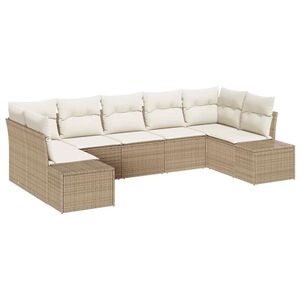 vidaXL Gartensofa-set mit Speicher 7 pcs Beige und Creme Poly Rattan