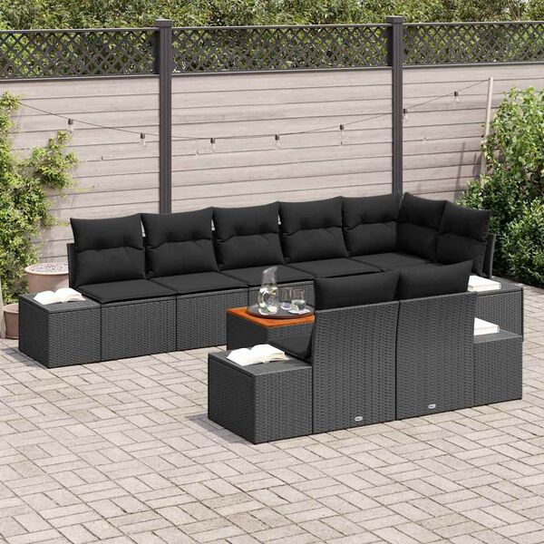 vidaXL Gartensofa-set mit Kissen 9 pcs Schwarz Poly-Rattan