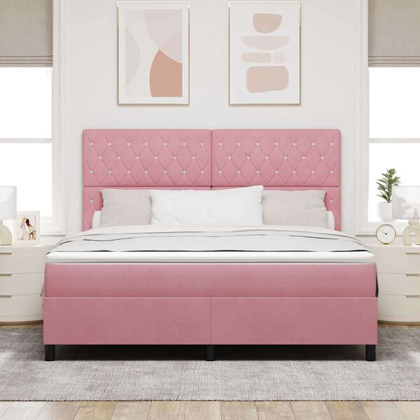 vidaXL LED Boxspringbett mit Matratze Rosa 180 x 200 cm Samt