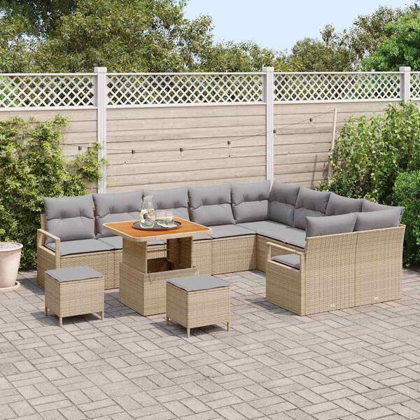 vidaXL Garten-Sofa-Set mit Kissen 12 pcs Beige Poly Rattan
