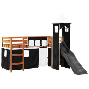 vidaXL Kinderhochbett mit Turm Wei&szlig; & Schwarz 80x200 cm Kiefernholz