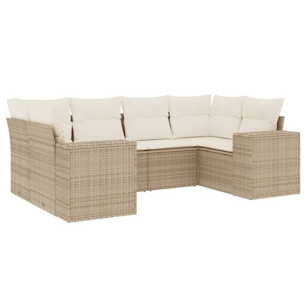 vidaXL 6-tlg. Garten-Sofagarnitur mit Kissen Beige Poly Rattan