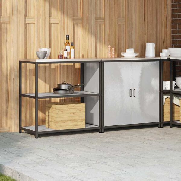 vidaXL Aufbewahrungsset für die Küche mit Regal 2 pcs Silber Stahl