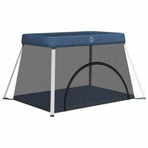 vidaXL Baby-Laufstall mit Matratze Marineblau Leinenstoff