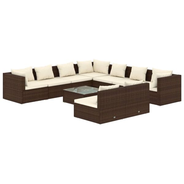 vidaXL 10-tlg. Garten-Lounge-Set mit Kissen Braun Poly Rattan