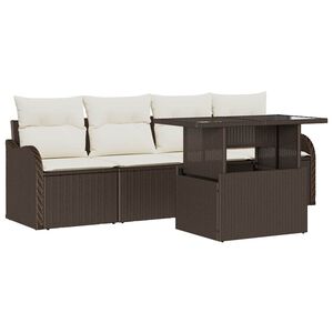 vidaXL Sofa Set mit Kissen 5 pcs Braun Poly-Rattan