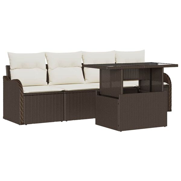 vidaXL Garten-Sofa-Set mit Kissen 5 pcs Braun Poly Rattan