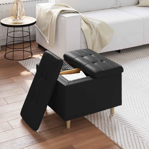 vidaXL Knopf Hocker mit Kissen Schwarz 60 x 60 x 45 cm Kunstleder