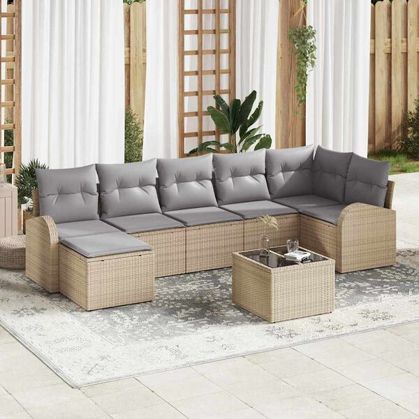 vidaXL Garten-Sofa-Set 8 pcs Beige Poly Rattan