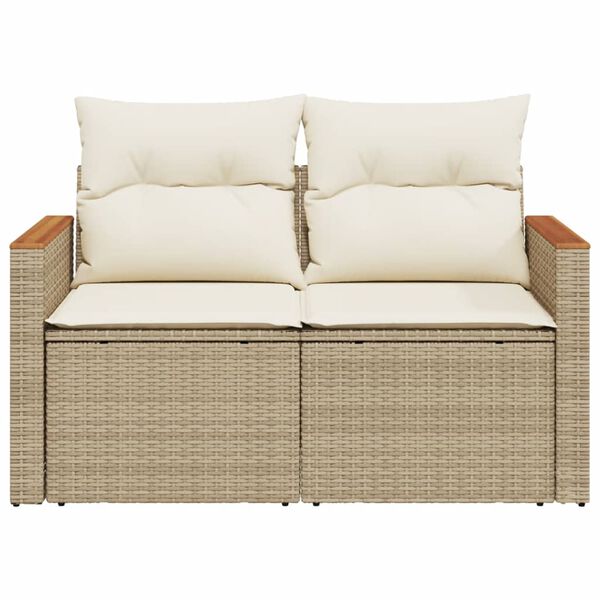vidaXL Gartensofa mit Kissen 2-Sitzer Beige Poly Rattan