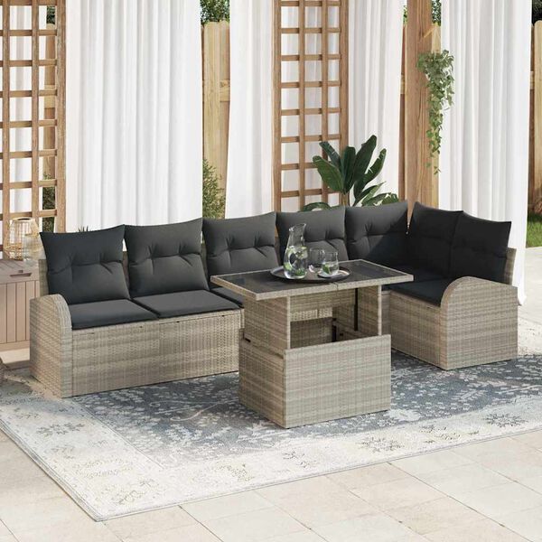 vidaXL Gartensofa-set mit Speicher 7 pcs Hellgrau Poly-Rattan