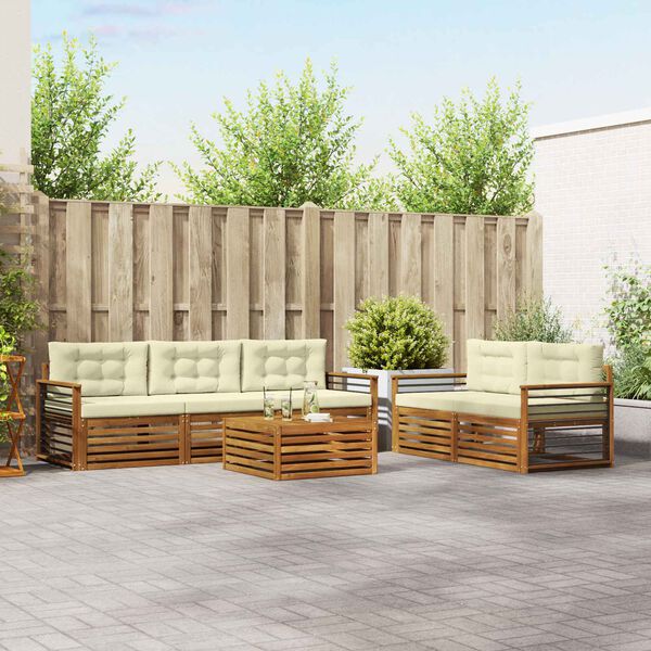 vidaXL Outdoor-Sofagarnitur mit Kissen 6 pcs Natur und Creme