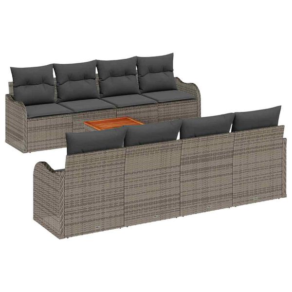 vidaXL Gartensofa-set mit Kissen 9 pcs Grau Poly-Rattan