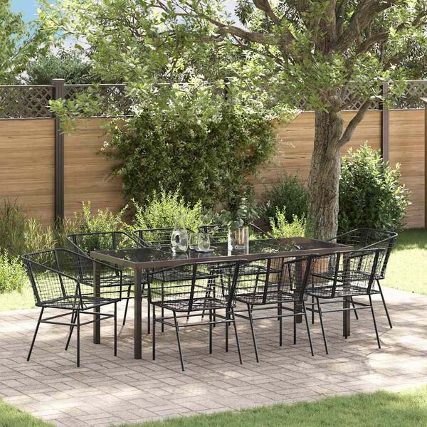 vidaXL Garten Essgruppe 9 pcs Schwarz Poly-Rattan