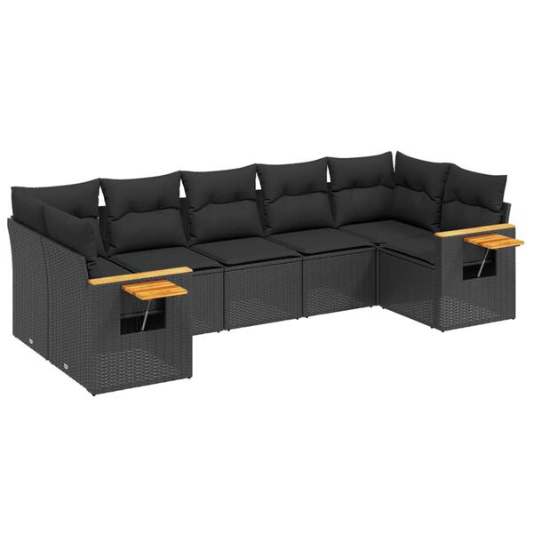 vidaXL 7-tlg. Garten-Sofagarnitur mit Kissen Schwarz Poly Rattan