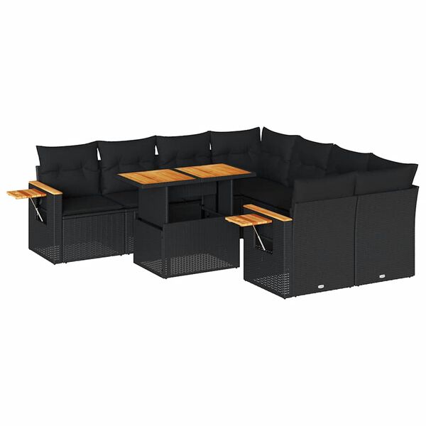vidaXL 9-tlg. Garten-Sofagarnitur mit Kissen Schwarz Poly Rattan