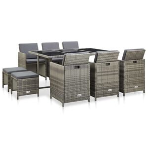 vidaXL 11-tlg. Garten-Essgruppe mit Auflagen Poly Rattan Grau